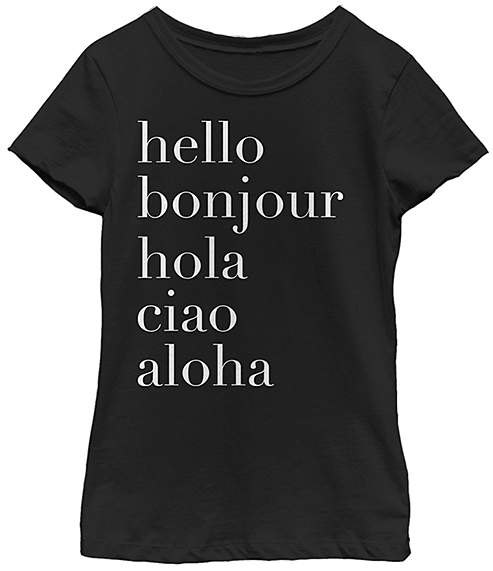 Black 'Hello Bonjour' Crewneck Tee