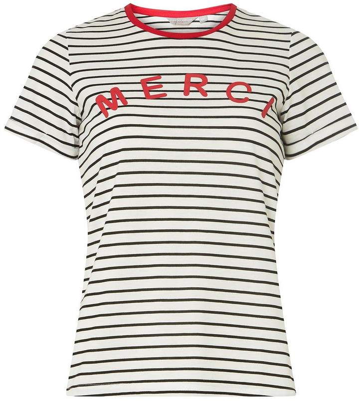 Dorothy Perkins Petite Navy Striped Merci Slogan T-Shirt