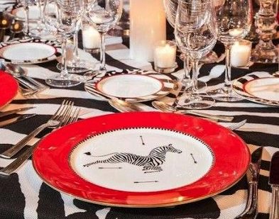 A Thanksgiving with a zebra striped tablecloth