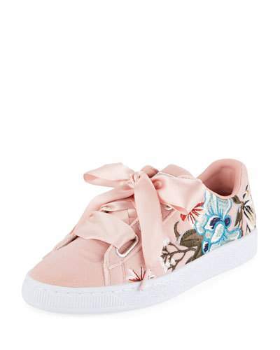 Puma Basket Heart Hyper Embroidered Sneaker, Pink