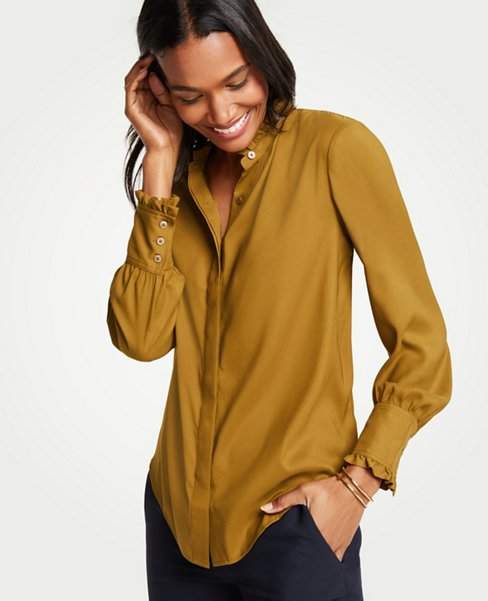 Ruffle Neck Button Down Blouse by Ann Taylor