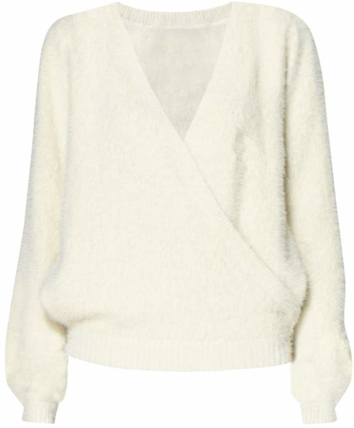 Fluffy Wrap Jumper In Cream