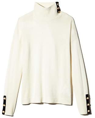 Ralph Lauren Cashmere Button-Trim Turtleneck