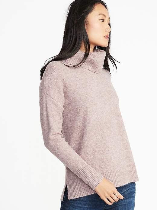 Slouchy Garter-Stitch Turtleneck Sweater for Women