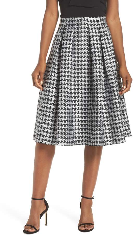 Eliza J Houndstooth Pleated Skirt