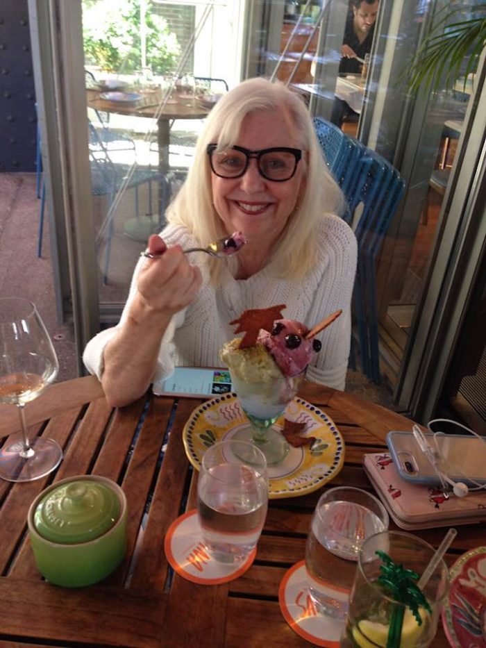Carolyn Baum celebrating being the foodie that she is