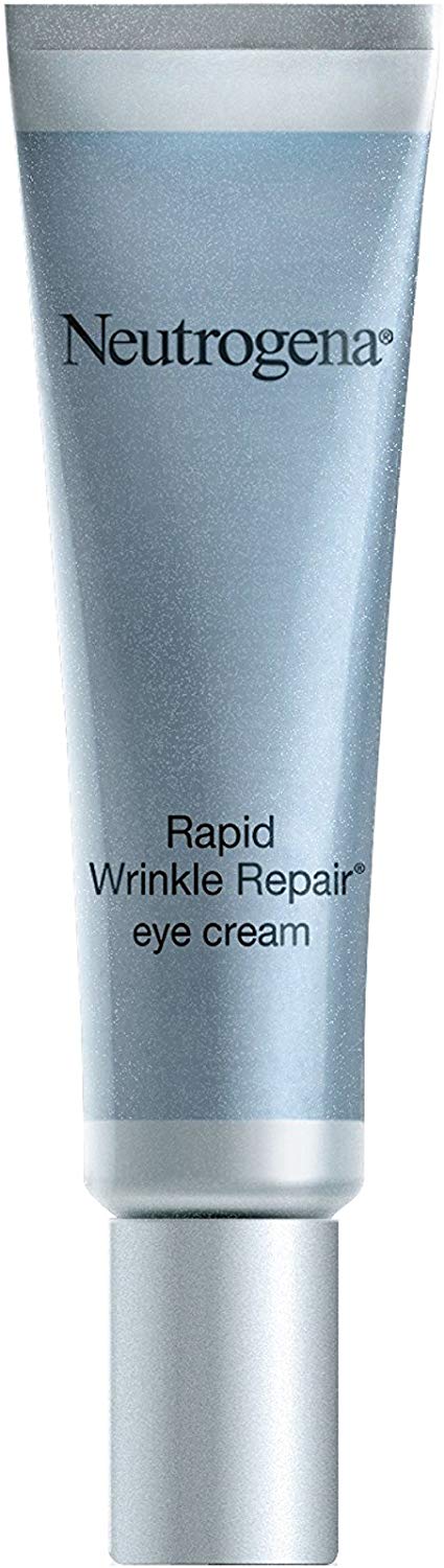 Image of Neutrogena Rapid Wrinkle Repair eye cream tube which is a light blue color on a plain white background.
