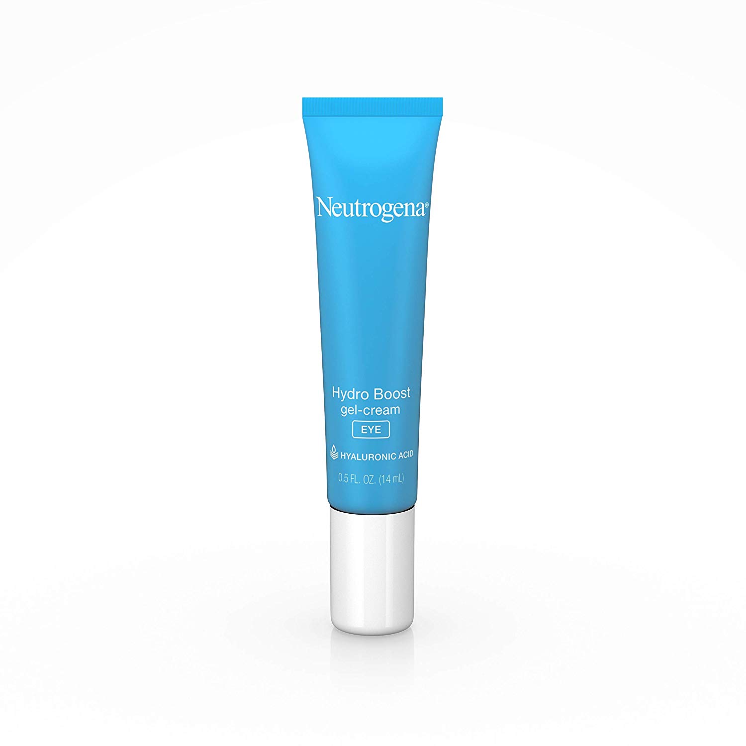 Image of Neutrogena's Hydro-Boost Gel Cream for eyes in bright blue bottle with plain white background.