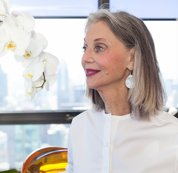 Honey Good - Looking at her favorite white orchid.