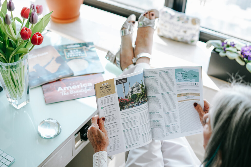 Honey good with travel guides discussing women's confidence while aging