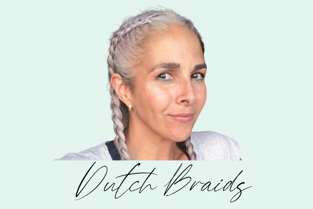 Braid styles for gray hair, woman with Dutch braids