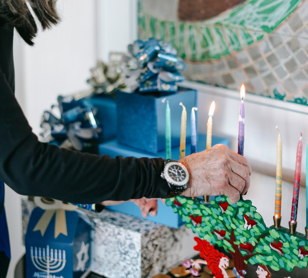 lighting menorah for Hanukkah 