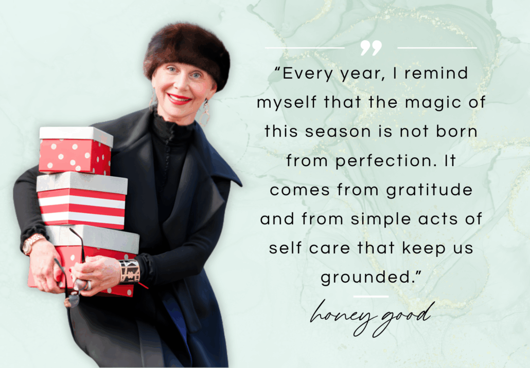 an image of honey carrying gifts and a quote about gratitude by Honey