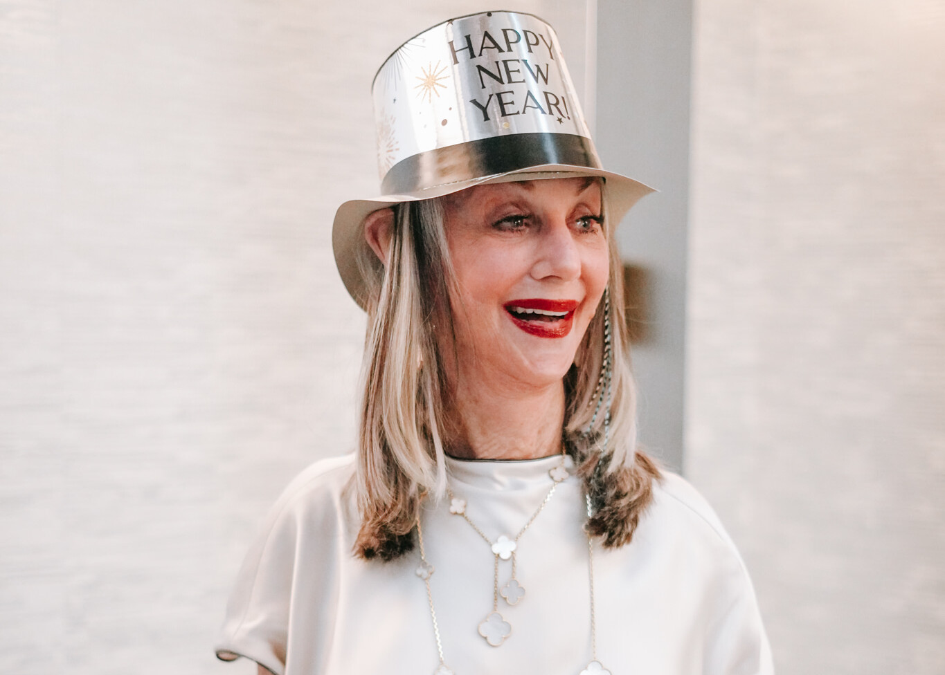 Honey wearing a new years hat