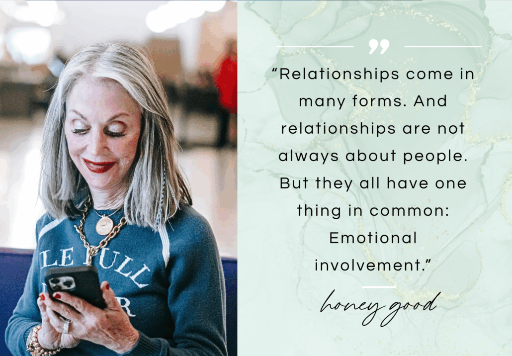 an image of honey looking at her phone next to a quote