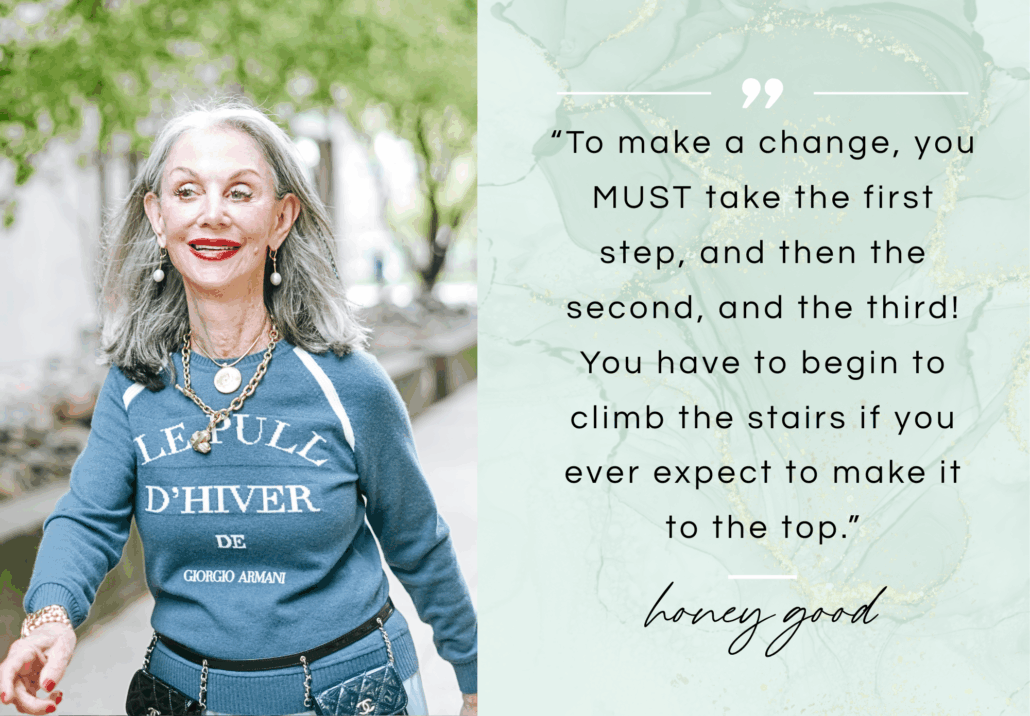 Honey walking with a quote about building habits