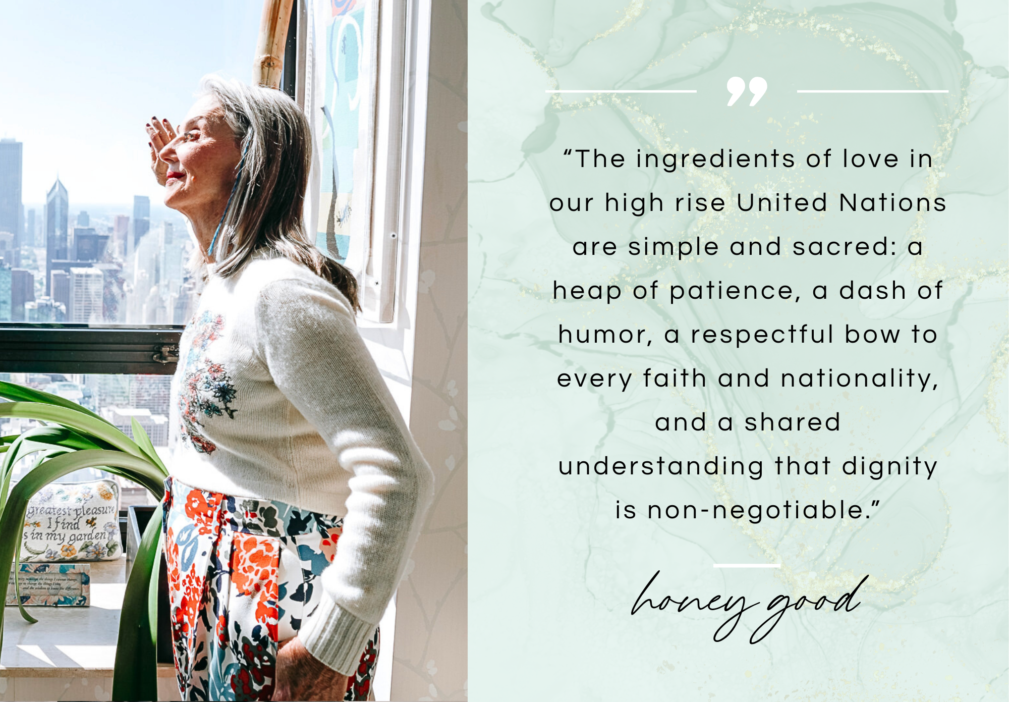 Honey overlooking the city skyline thinking about caregiving