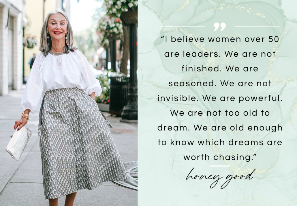 a quote by Honey and a photo of Honey walking down the sidewalk